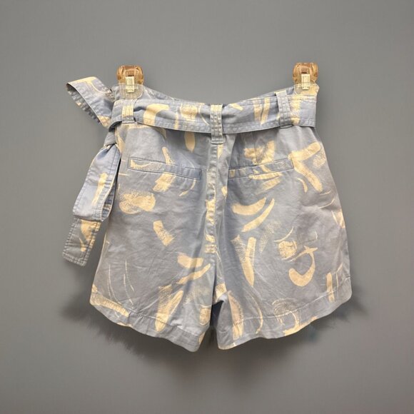 Light Blue & White High-Rise Pleated Shorts with Tie Belt, Size 4, 2 Pockets, Co - Picture 9 of 11